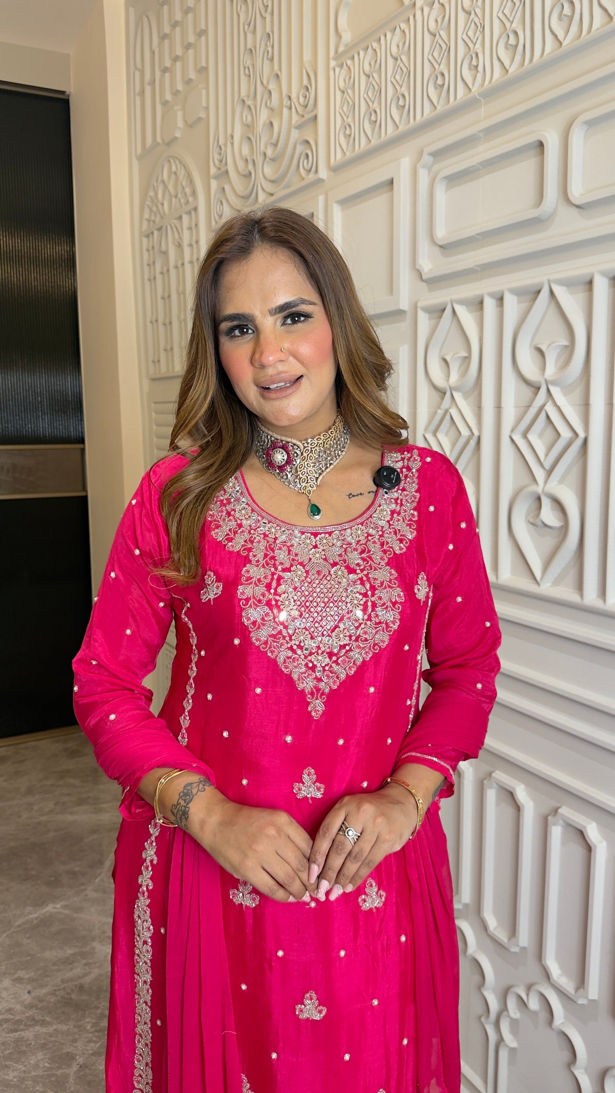 Elegant hot pink/fuchsia ethnic embroidered kurta set pc3776