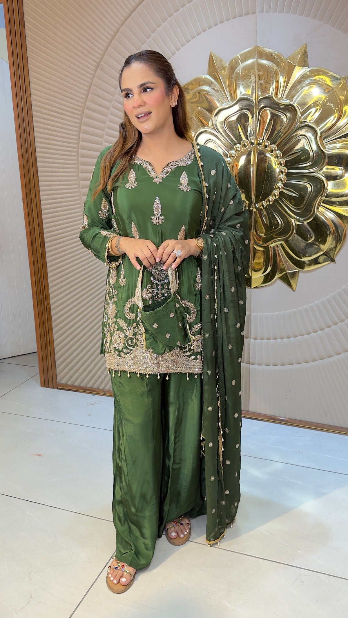 Beautiful silk kurta, palazzo (or sharara) pants pc3782
