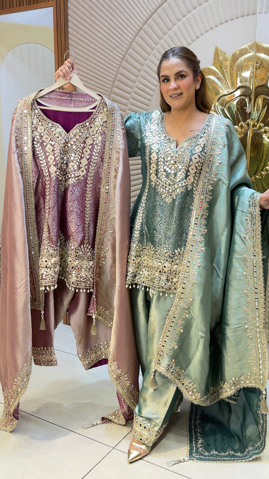 Beautiful shimmer silk peplum kurta and salwar set  pc3785