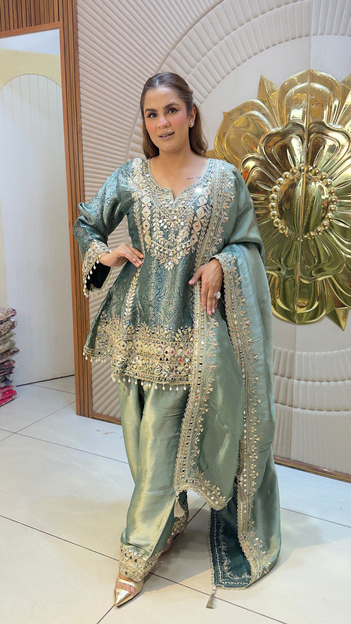Beautiful shimmer silk peplum kurta and salwar set  pc3785