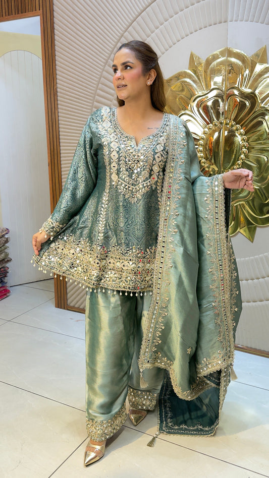 Beautiful shimmer silk peplum kurta and salwar set  pc3785