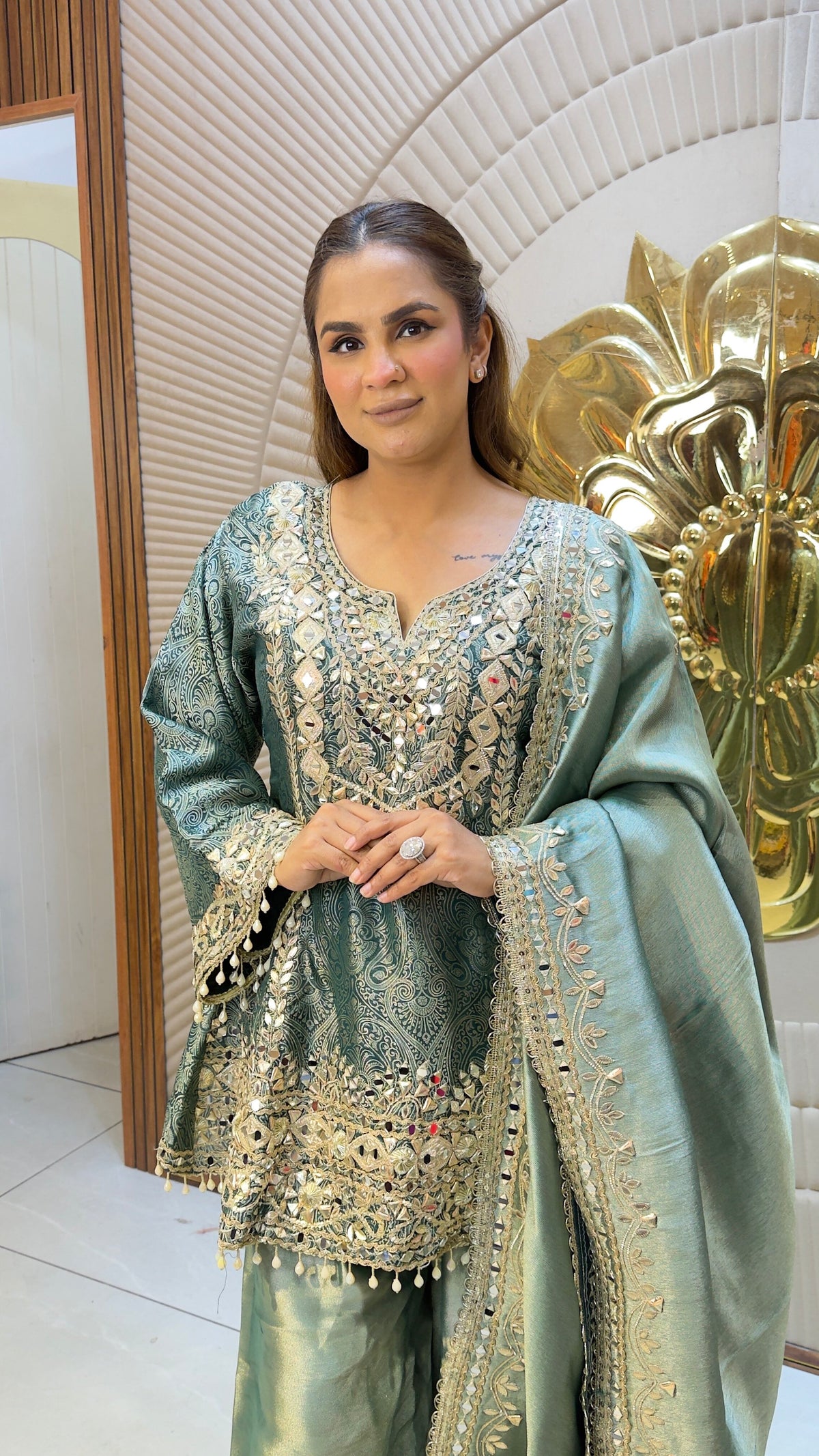 Beautiful shimmer silk peplum kurta and salwar set  pc3785