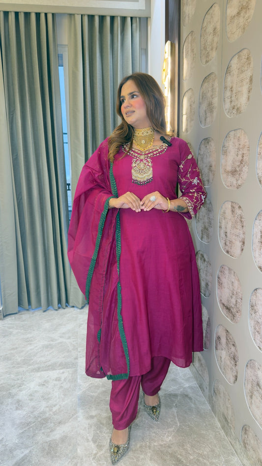 Elegant wine-colored ethnic suit set pc3803
