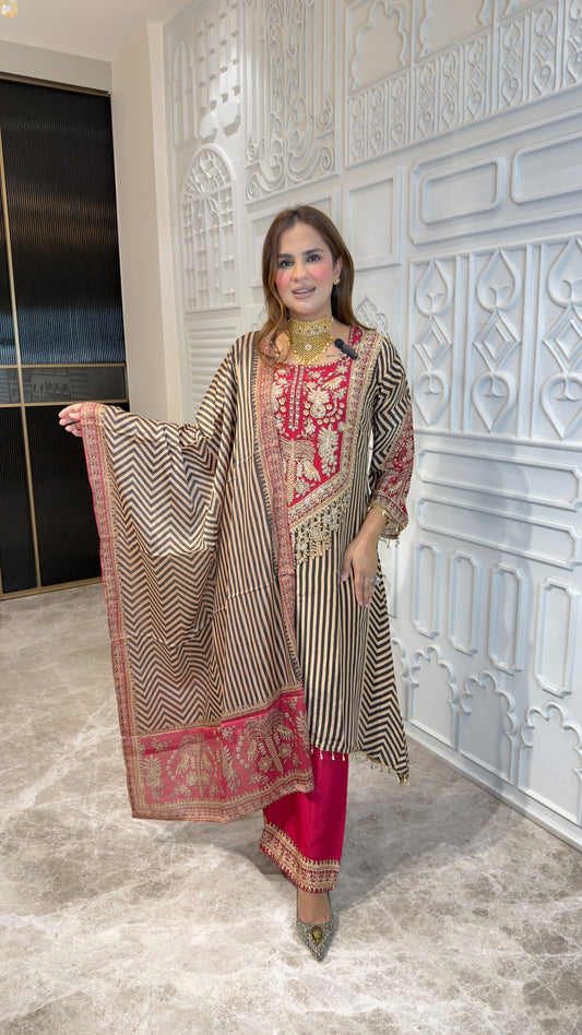 Elegant Similar outfits like the Wine Stripes Crepe Suit Set pc3807