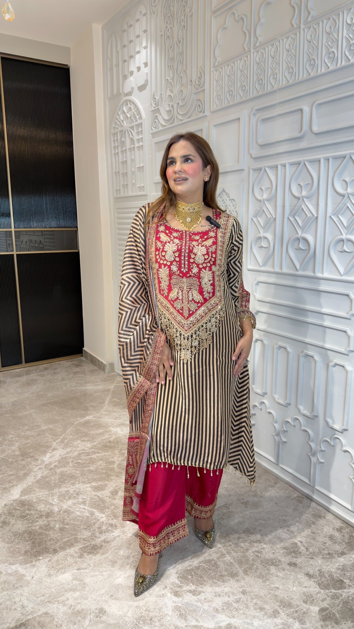 Elegant Similar outfits like the Wine Stripes Crepe Suit Set pc3807