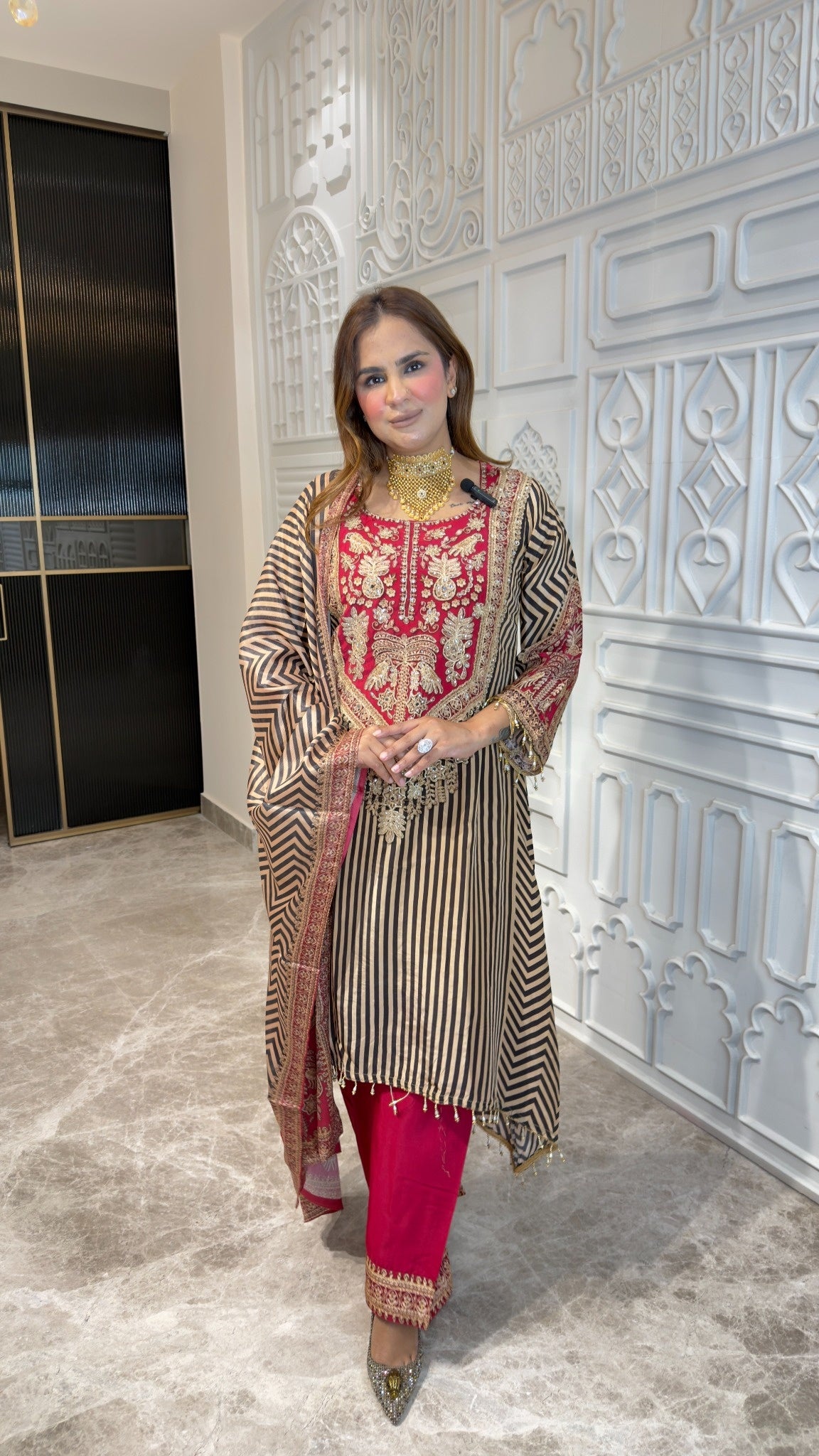 Elegant Similar outfits like the Wine Stripes Crepe Suit Set pc3807