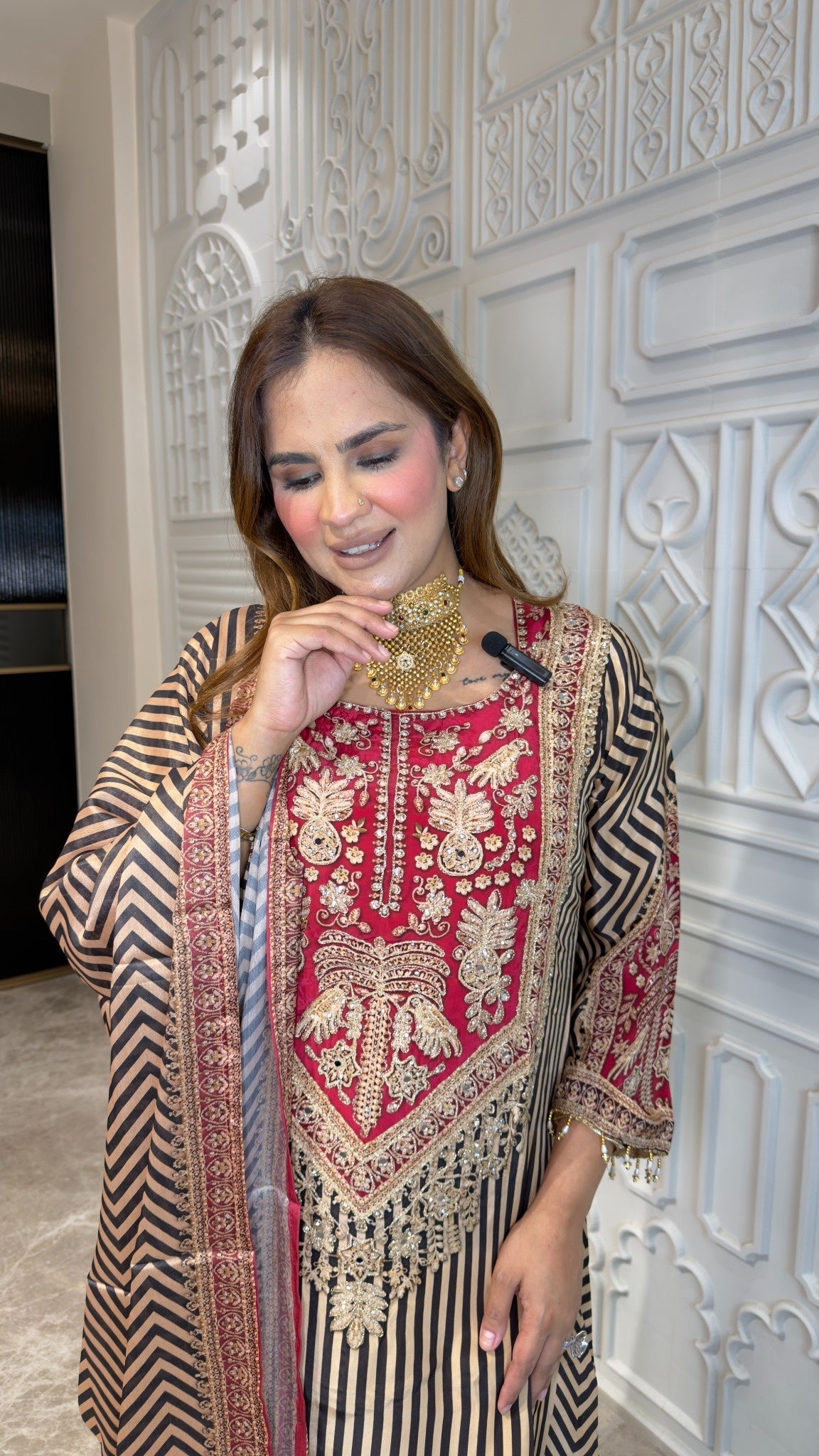 Elegant Similar outfits like the Wine Stripes Crepe Suit Set pc3807