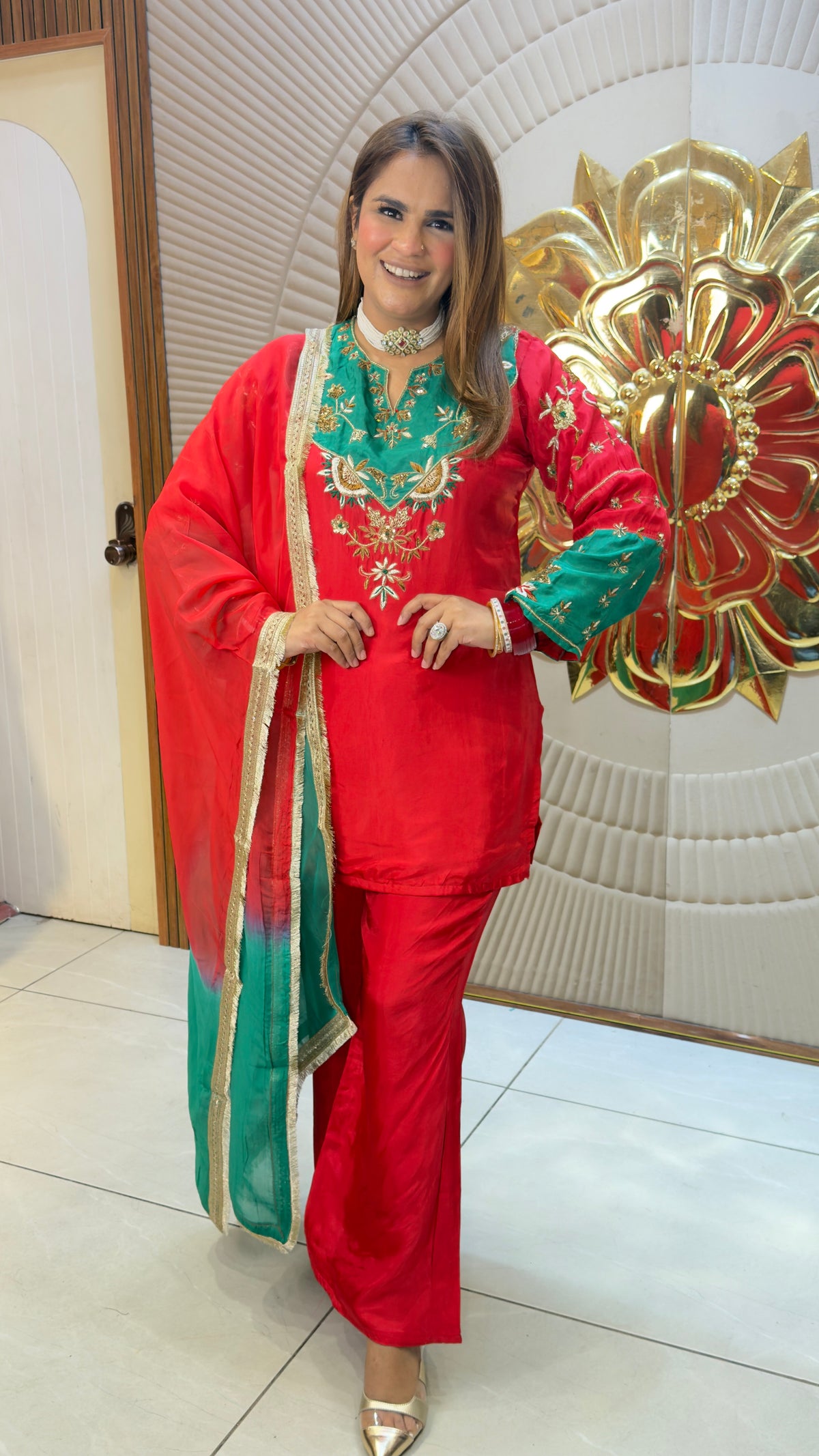 Beautiful silk embroidered kurta and palazzo set pc3823