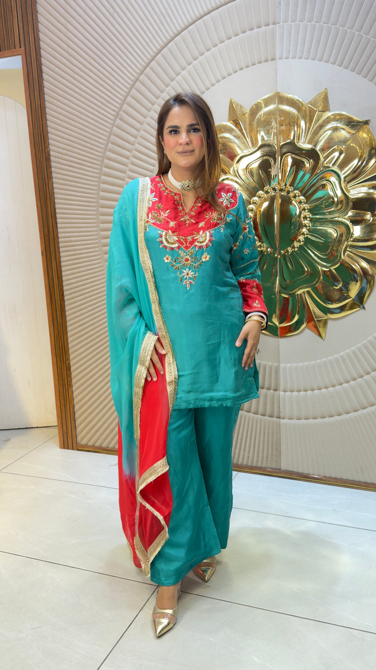 Beautiful silk embroidered kurta and palazzo set pc3823