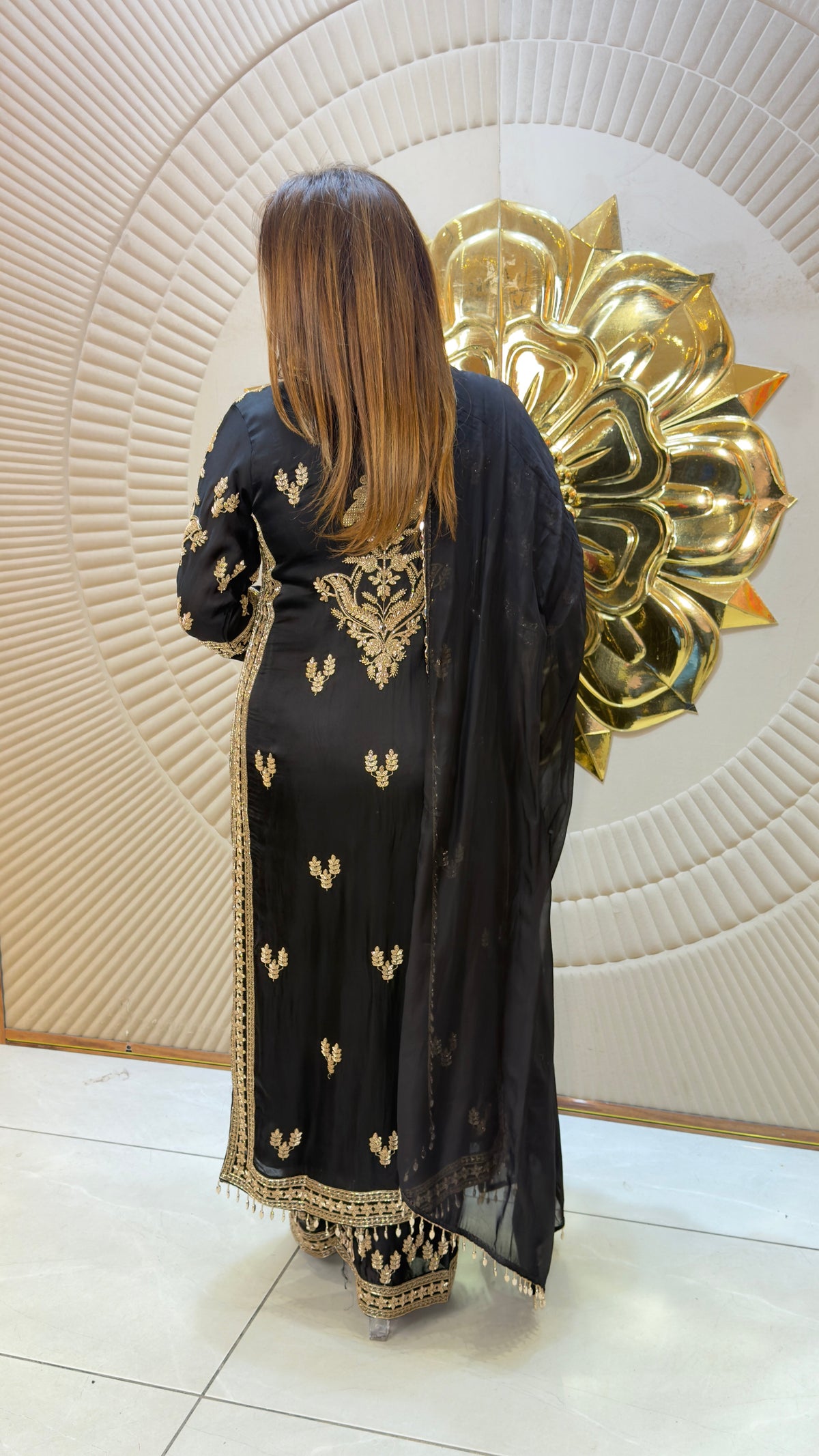 Beautiful black faux georgette and sequin-embroidered 3-piece ethnic salwar suit set pc3824