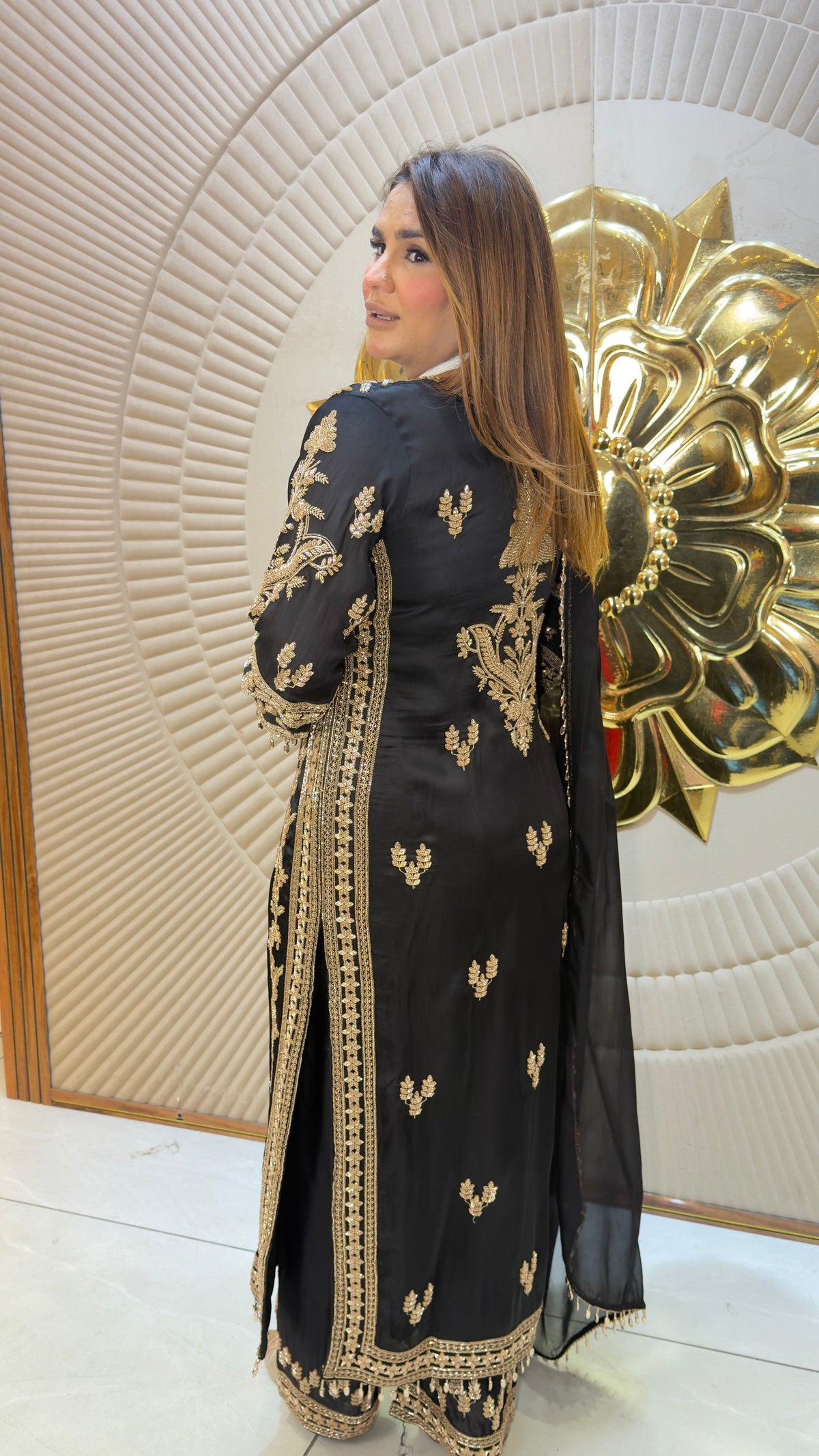 Beautiful black faux georgette and sequin-embroidered 3-piece ethnic salwar suit set pc3824