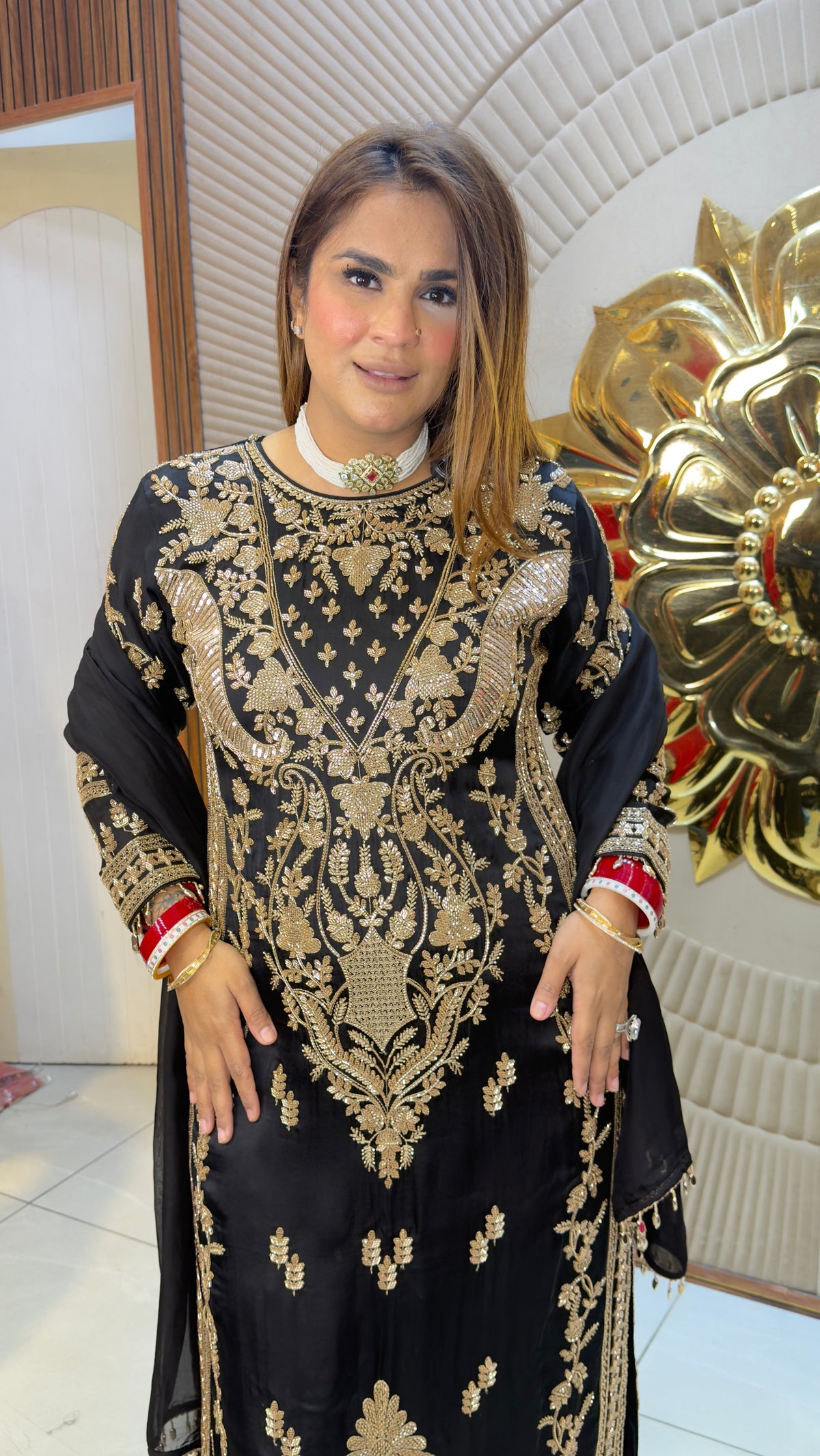Beautiful black faux georgette and sequin-embroidered 3-piece ethnic salwar suit set pc3824
