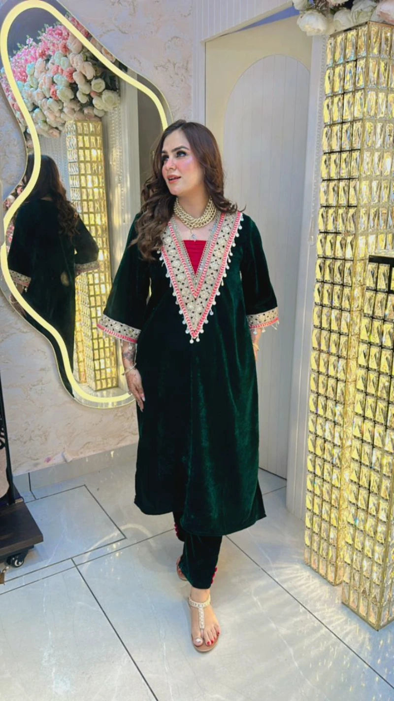 Pakistani Velvet Indo Set With Fully Work Neck & Sleeves PC004