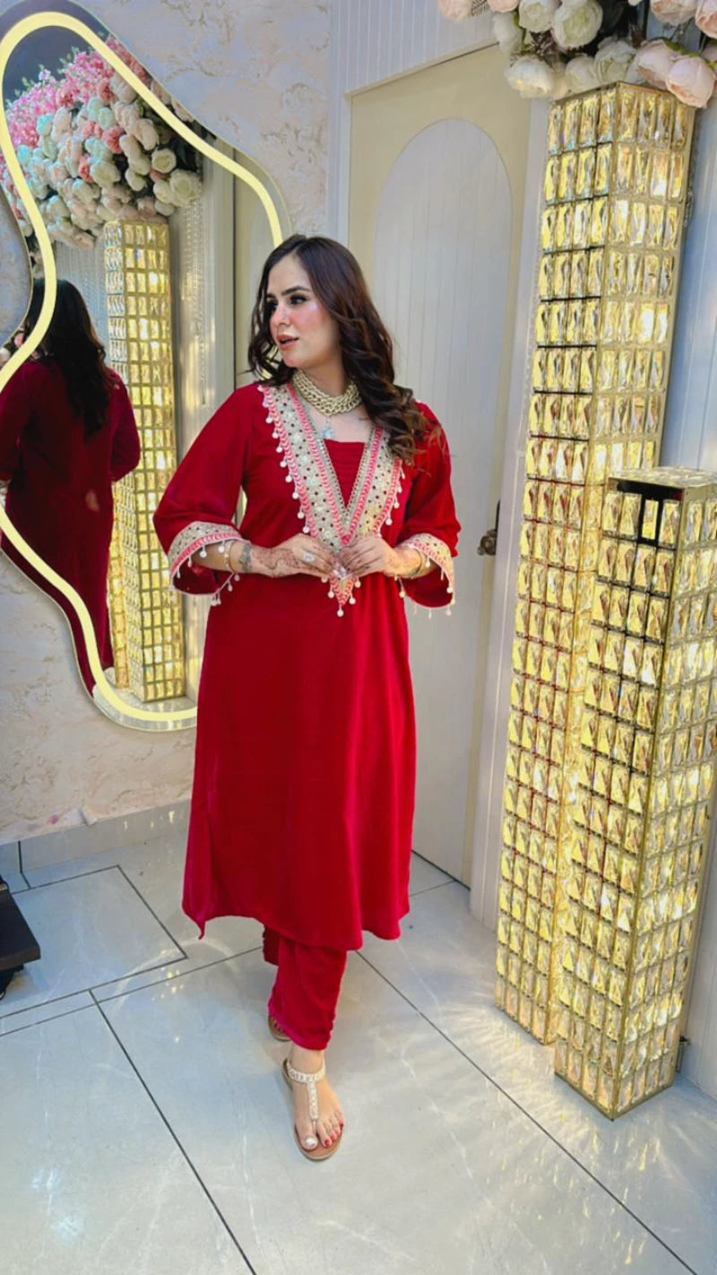 Pakistani Velvet Indo Set With Fully Work Neck & Sleeves PC004