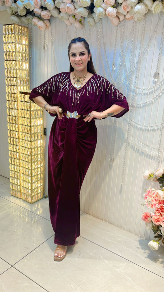 Premium Velvet Dress With Belt PC209