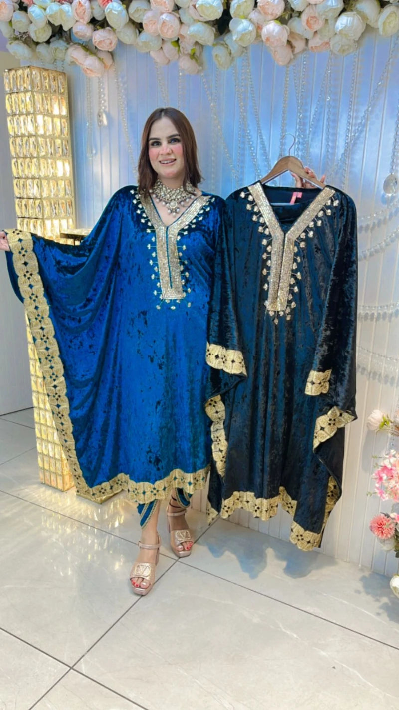 Premium Velvet Kaftan Set With Beautiful Neck PC026