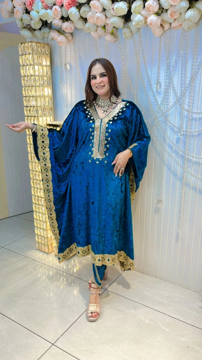 Premium Velvet Kaftan Set With Beautiful Neck PC026