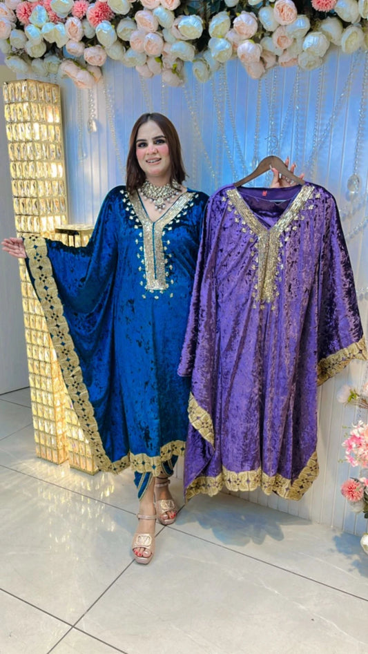 Premium Velvet Kaftan Set With Beautiful Neck PC026