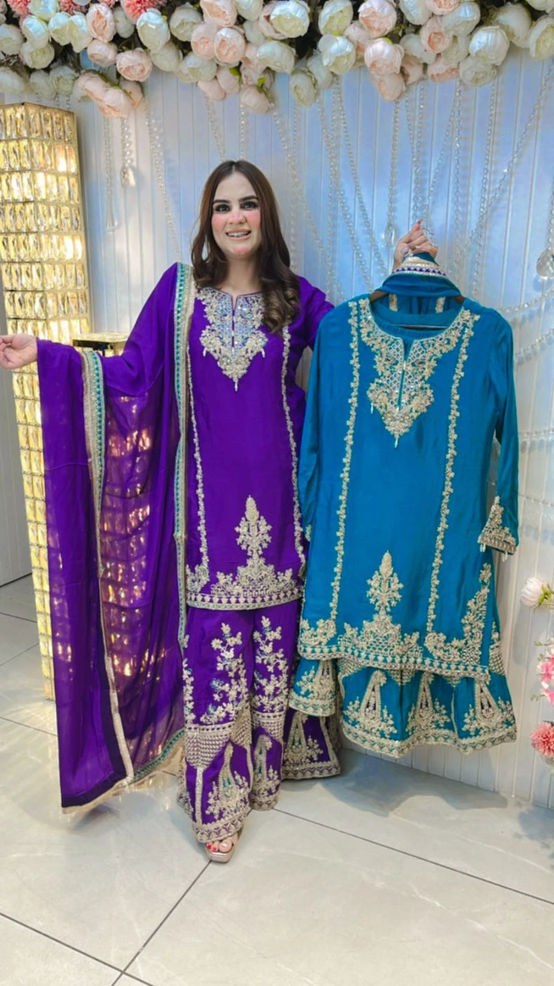 Pure Fabric Designer Sharara Suit With Margin Inside PC019