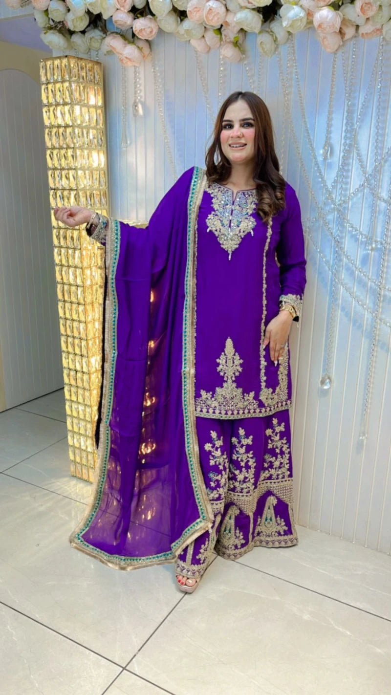 Pure Fabric Designer Sharara Suit With Margin Inside PC019