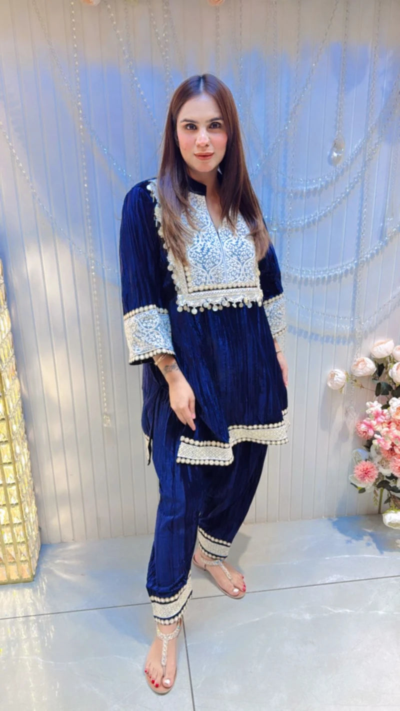 Velvet Pakistani Suit With Beautiful Heavy Work PC035