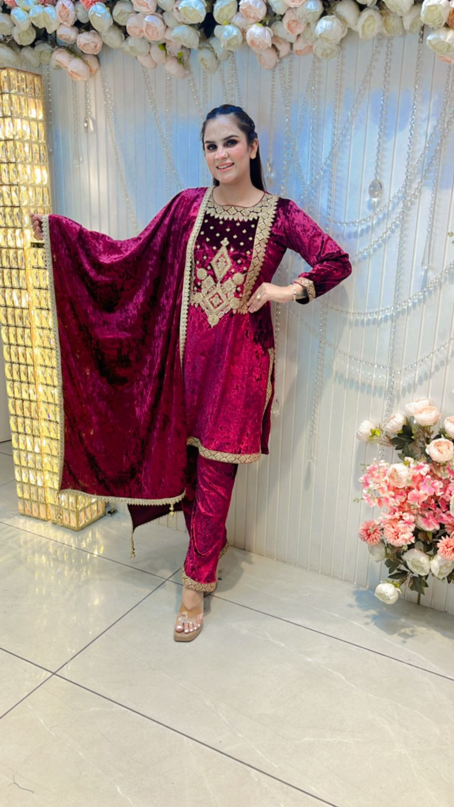 Velvet Suit With Beautiful Work PC207