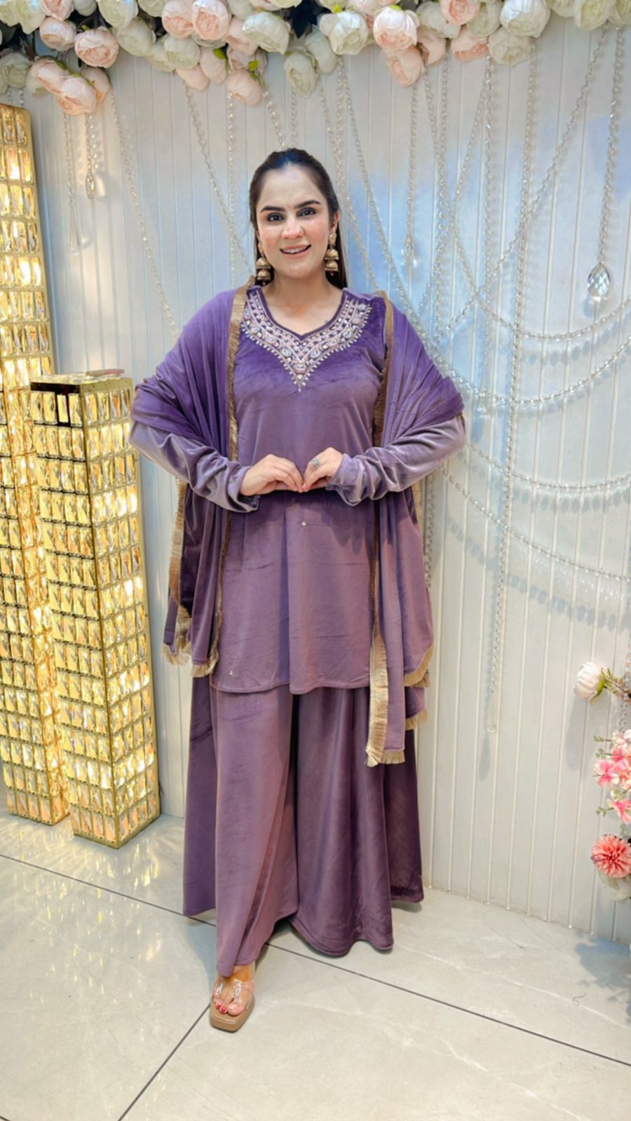 Velvet Suit With Designer Neck PC105