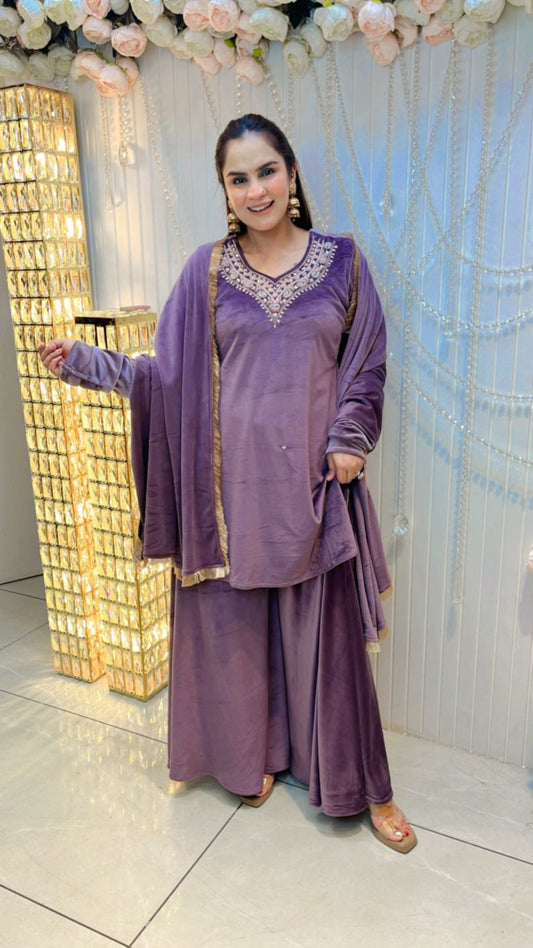 Velvet Suit With Designer Neck PC105