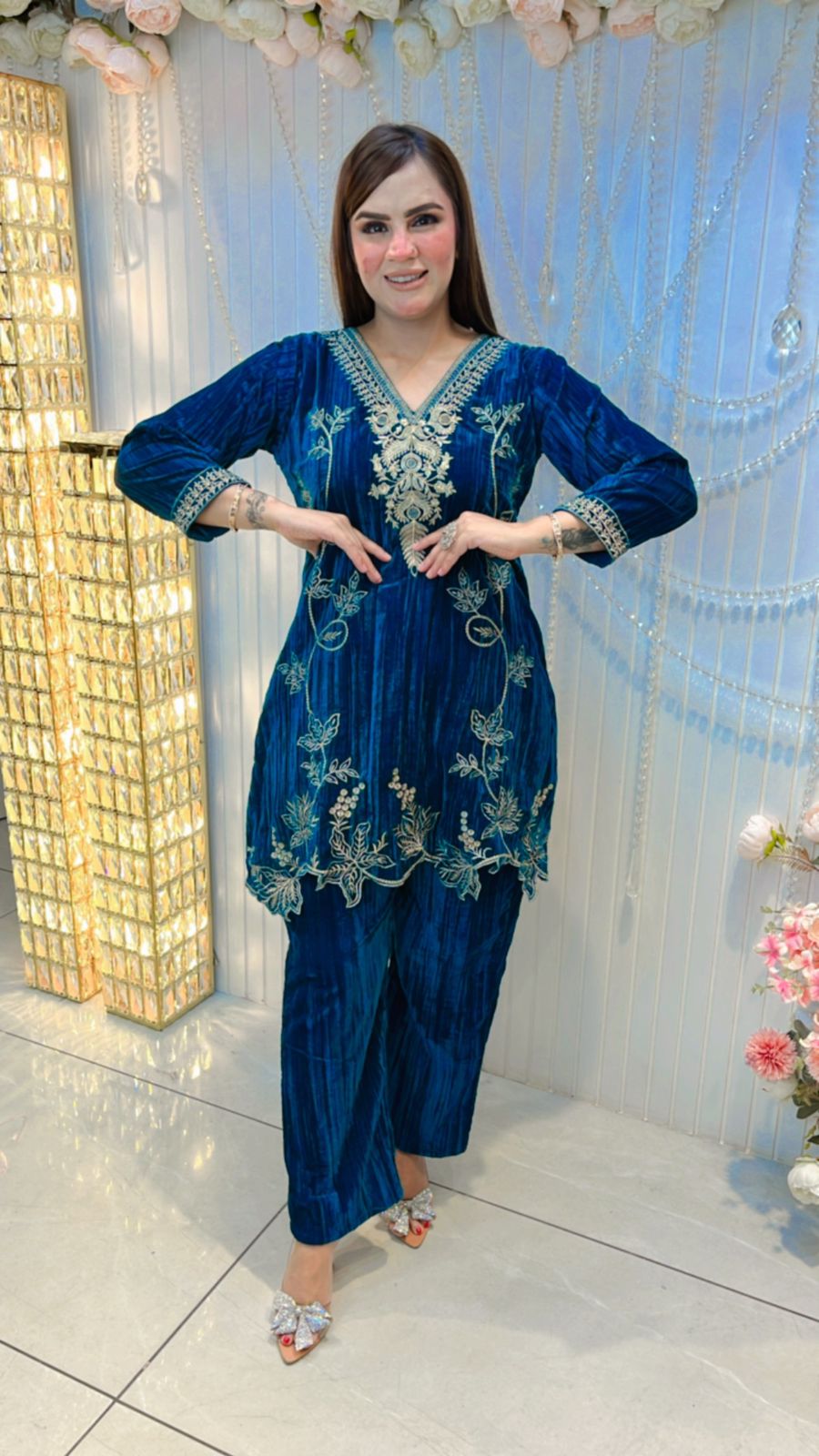 Velvet Suit With Embroidery Work PC063