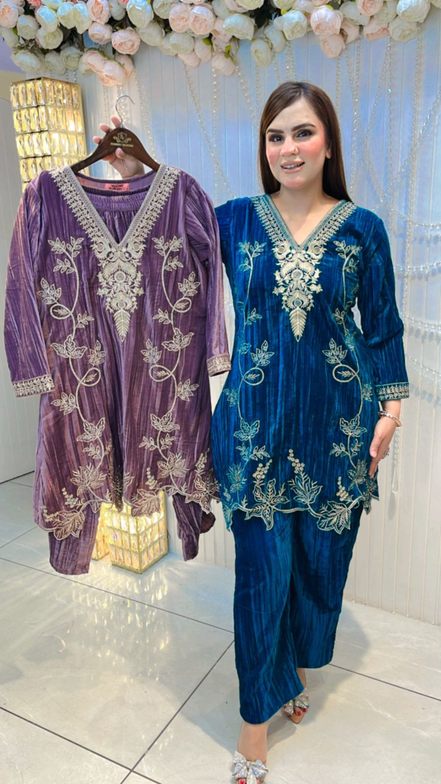 Velvet Suit With Embroidery Work PC063