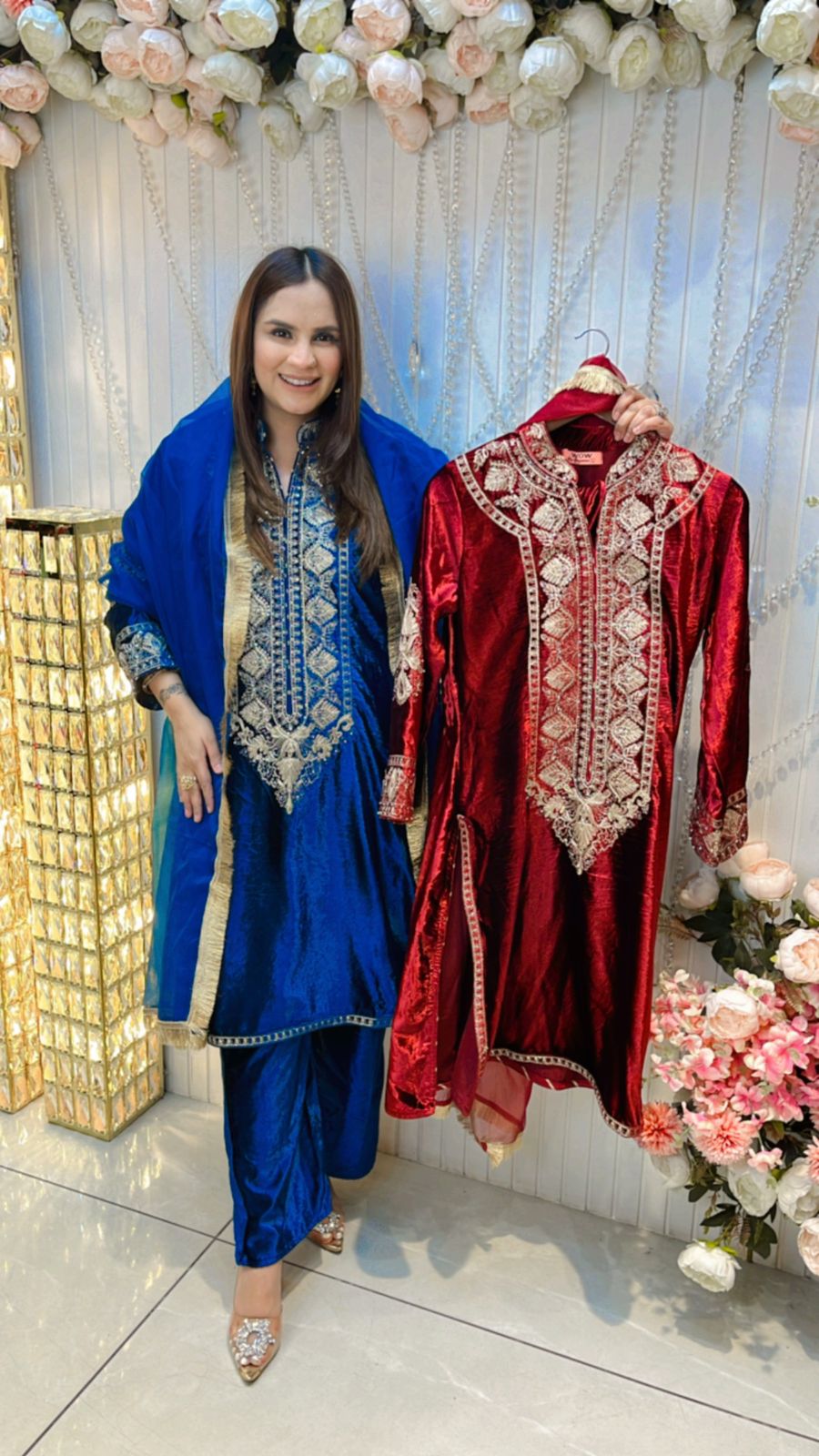 Velvet Suit With Embroidery Work PC179