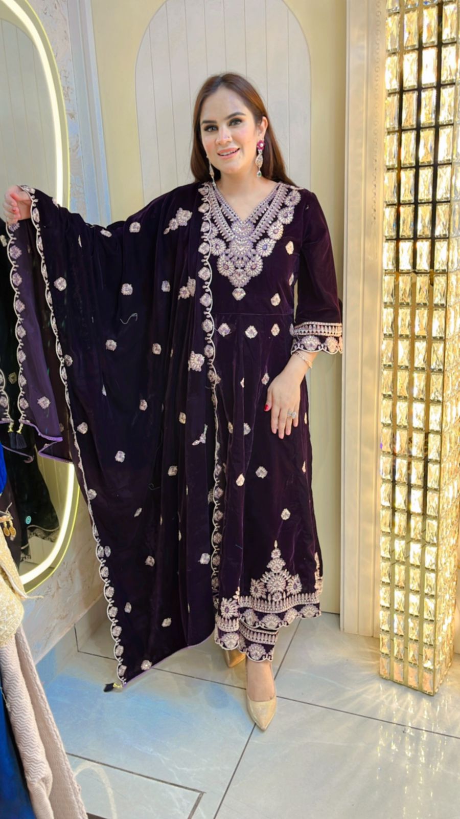 Velvet Suit With Fully Embroidery Work PC118