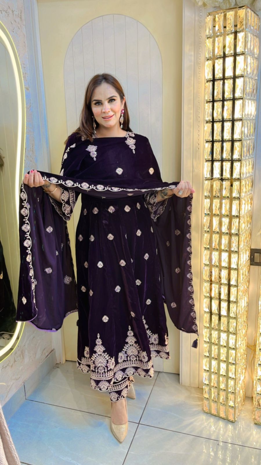 Velvet Suit With Fully Embroidery Work PC118