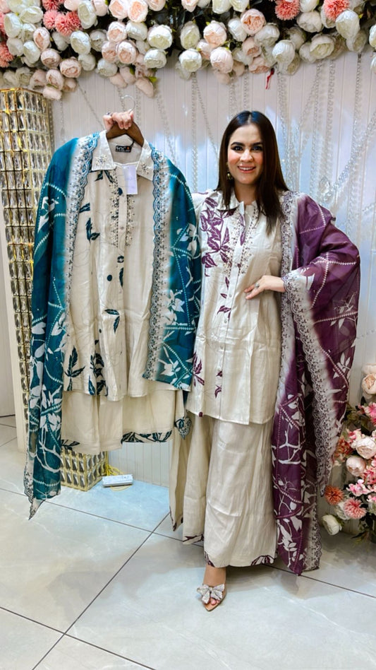 Very Beautiful & Comfortable Suit With Front Leafs Work PC1304