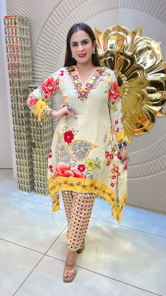 Very Elegant Printed Cordset WIth Mirror Neckline PC1558