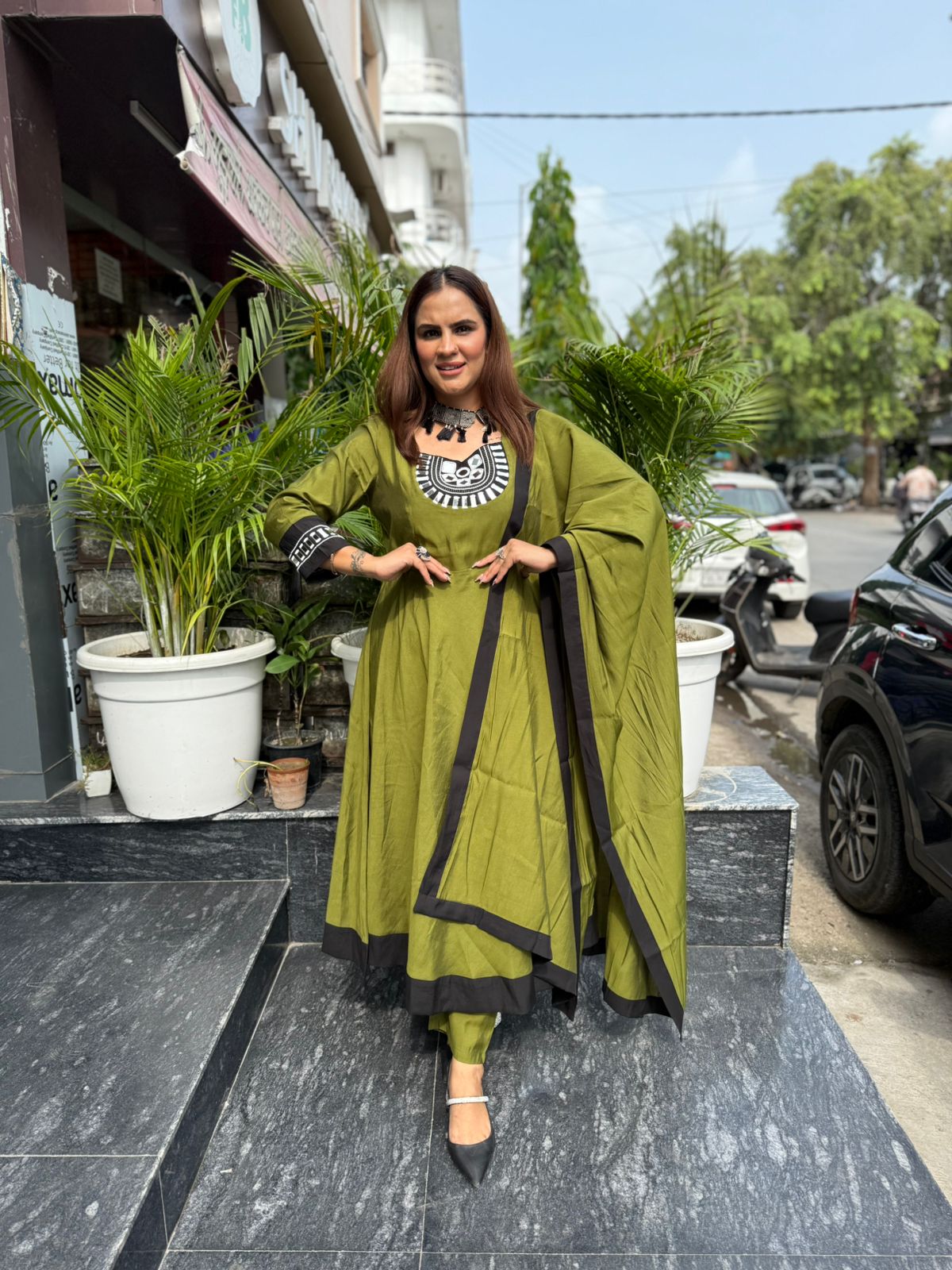 Cotton Fabric Suit With Black Border PC1596