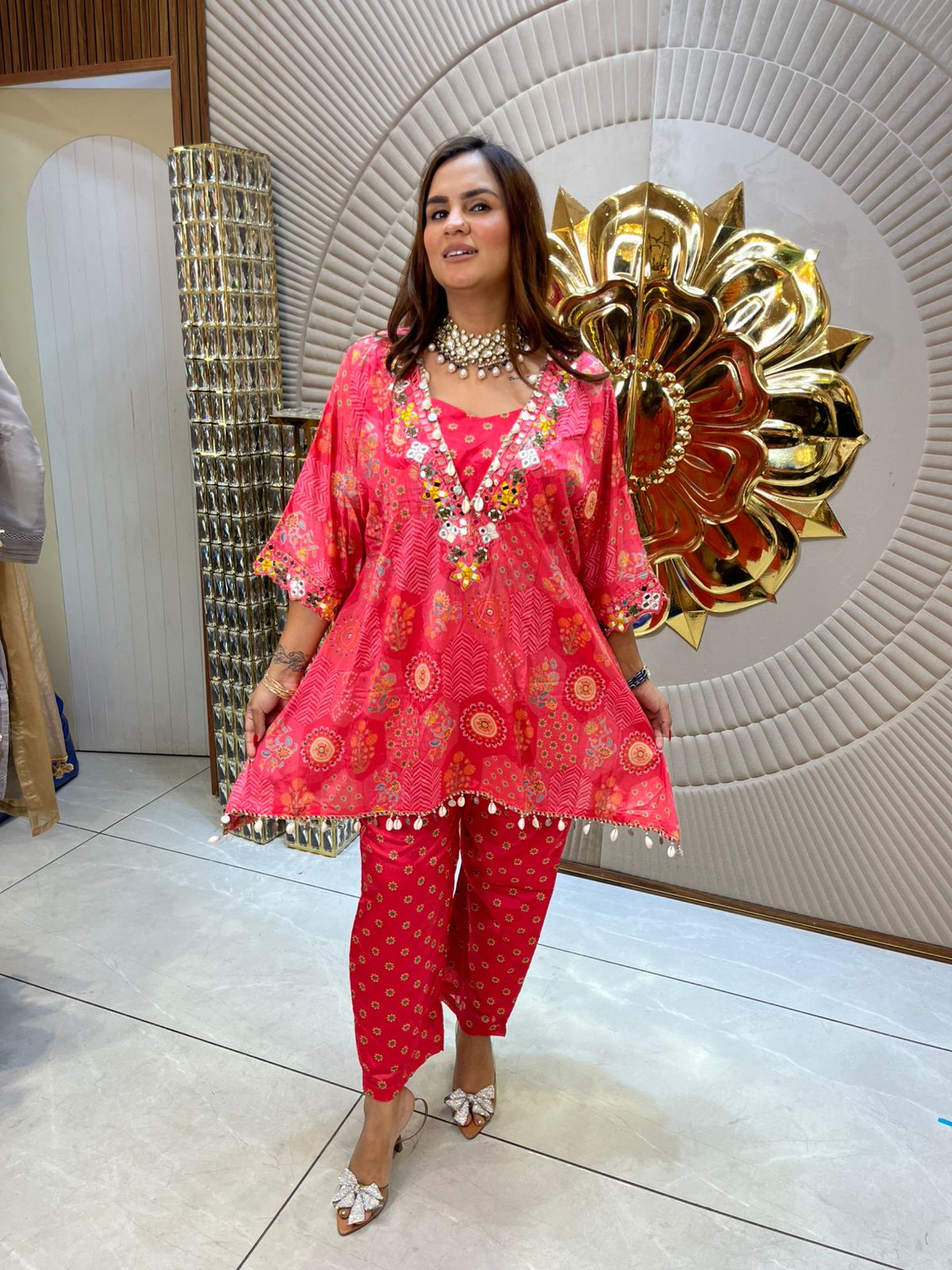 Pretty Cordset With Mirror Work On Neck PC1634