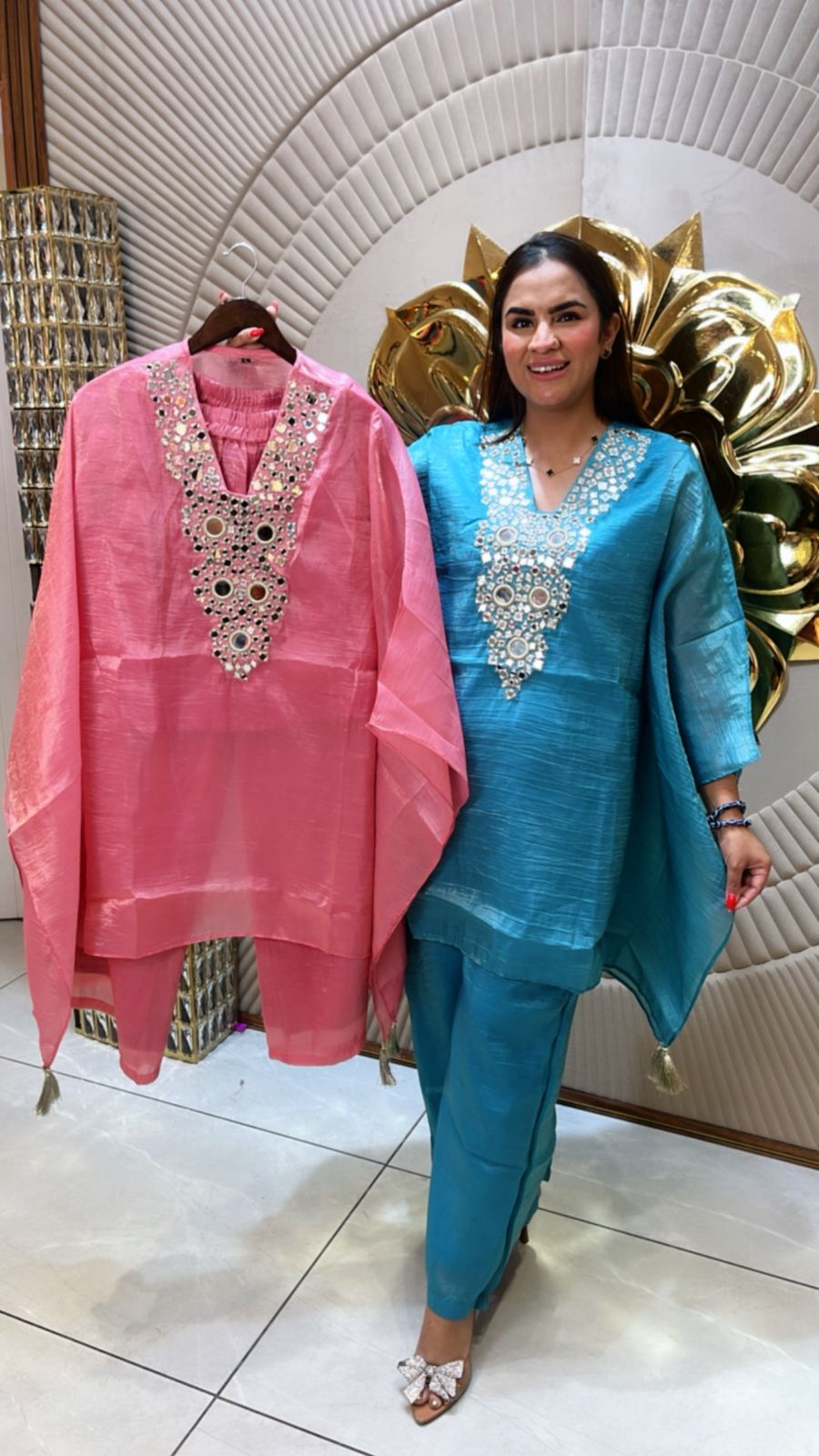 Kaaftan Style Cordset With Mirror Work on Neck PC1643