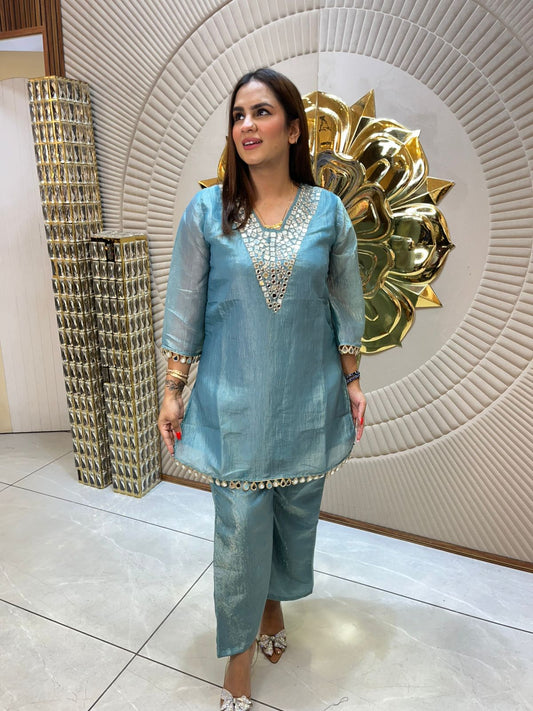 Beautiful Co-Ord Set With Mirror Work On Neck PC1654