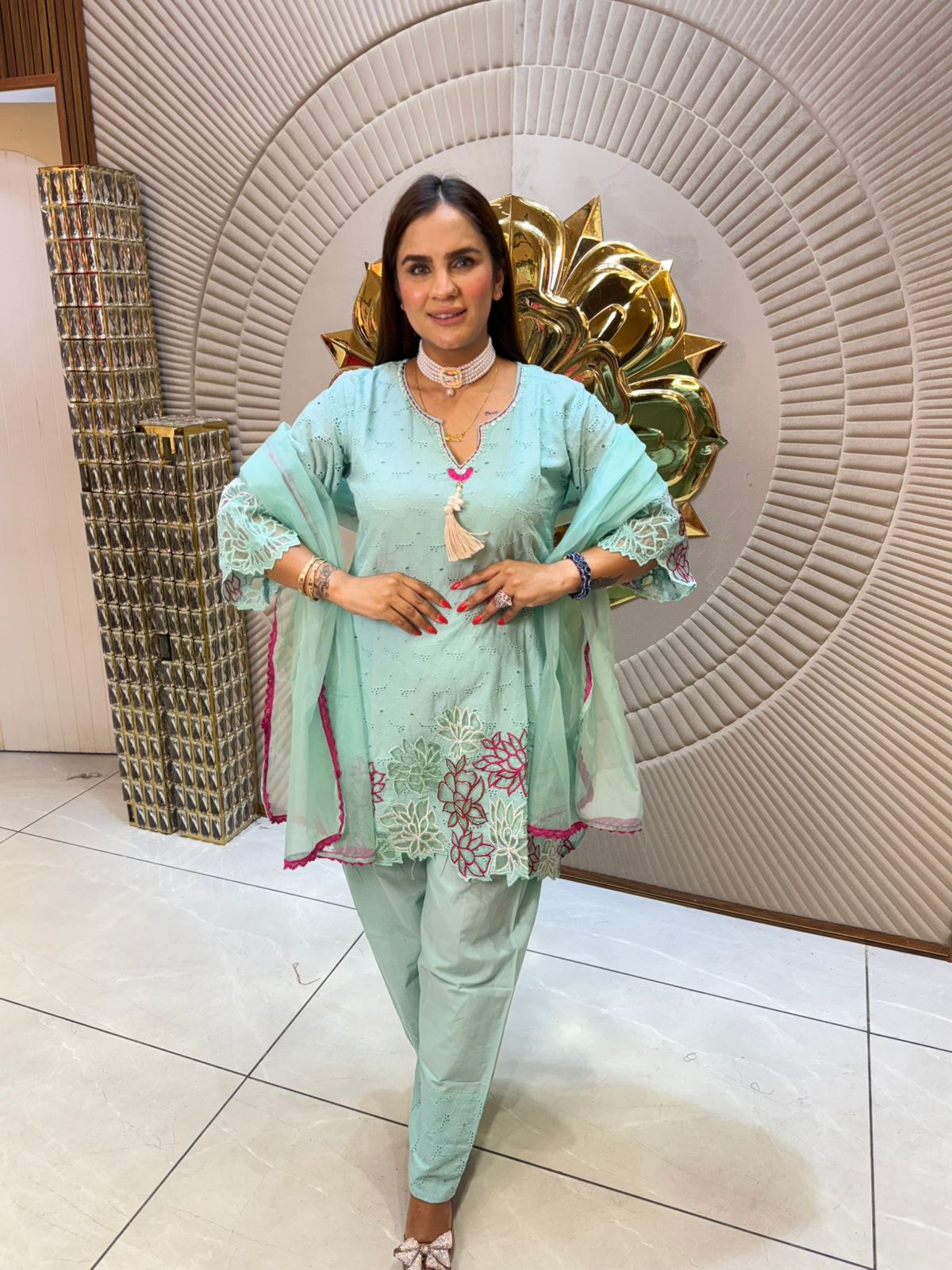 Beautiful Suit With Laser Cut Work PC1663