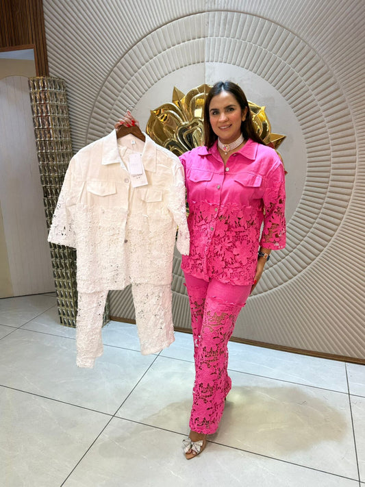 Stunning Co-Ord Set With Lacer Cut Work PC1673