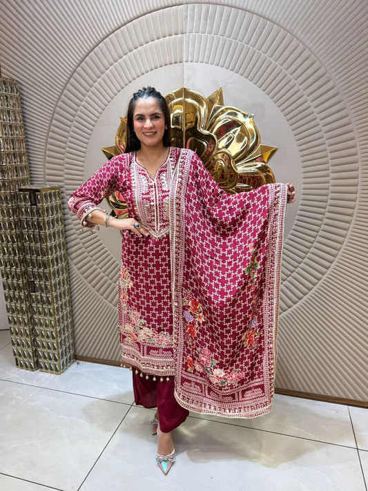 Very Beautiful Suit With Flower Design PC1687