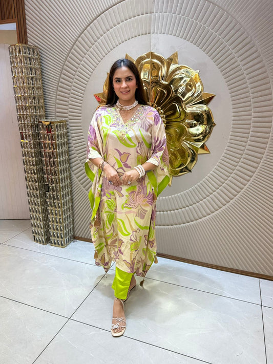 Stunning Floral Kaftan With Mirror Work  PC1697