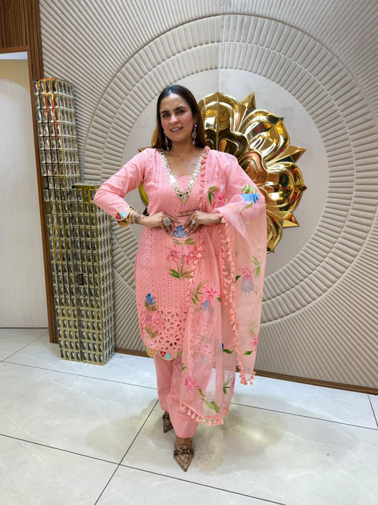 Very Pretty Floral Suit With Mirror Neckline PC1750