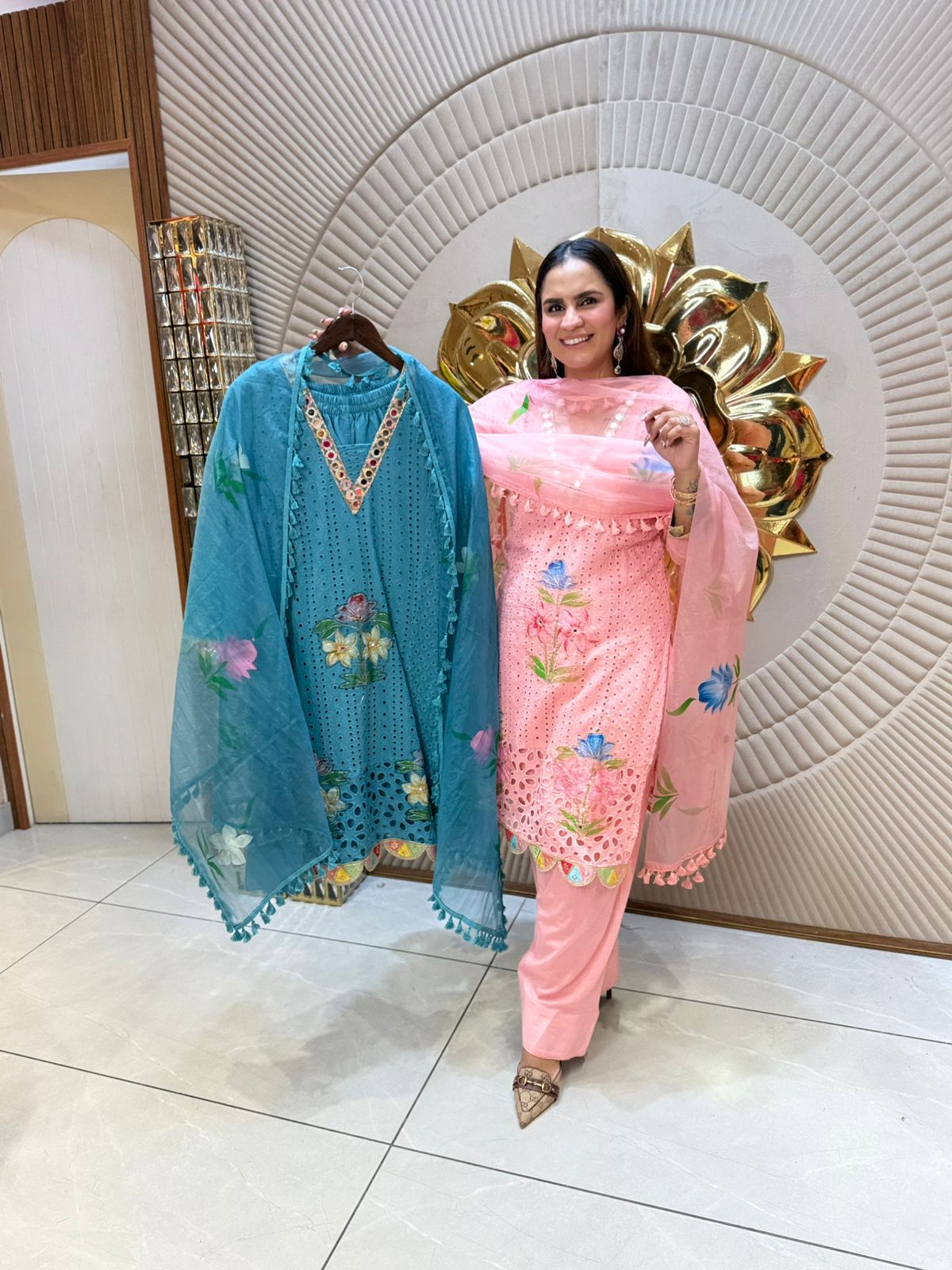 Very Pretty Floral Suit With Mirror Neckline PC1750