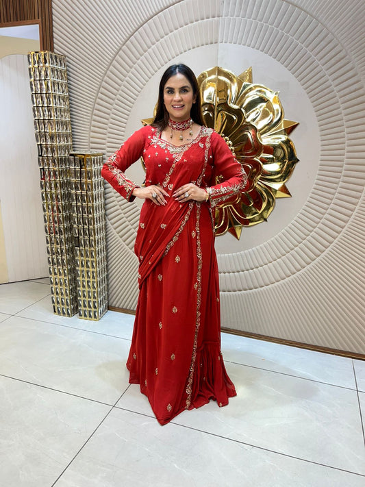 Partywear Embroidered Saree With Choker PC1802