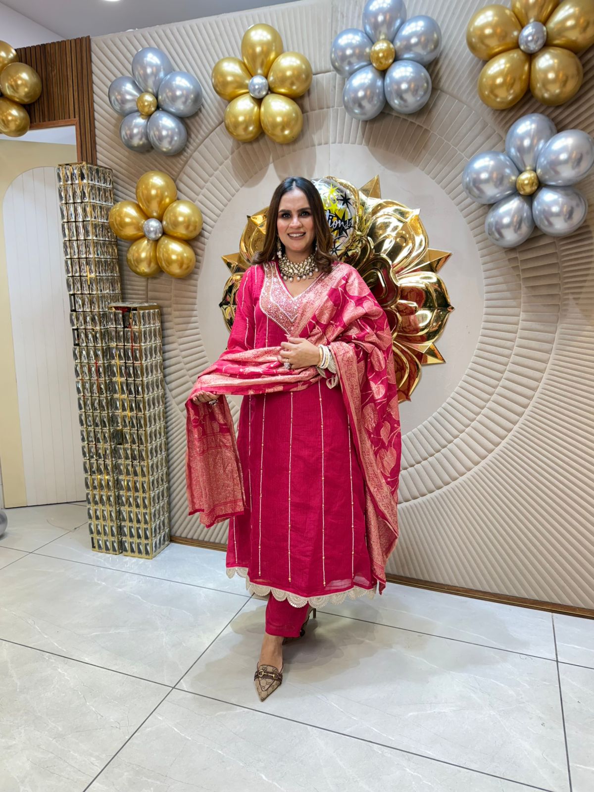 Partywear Frock A-Line Suit With Banarasi Dupattta PC1815