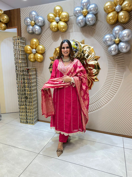 Partywear Frock A-Line Suit With Banarasi Dupattta PC1815