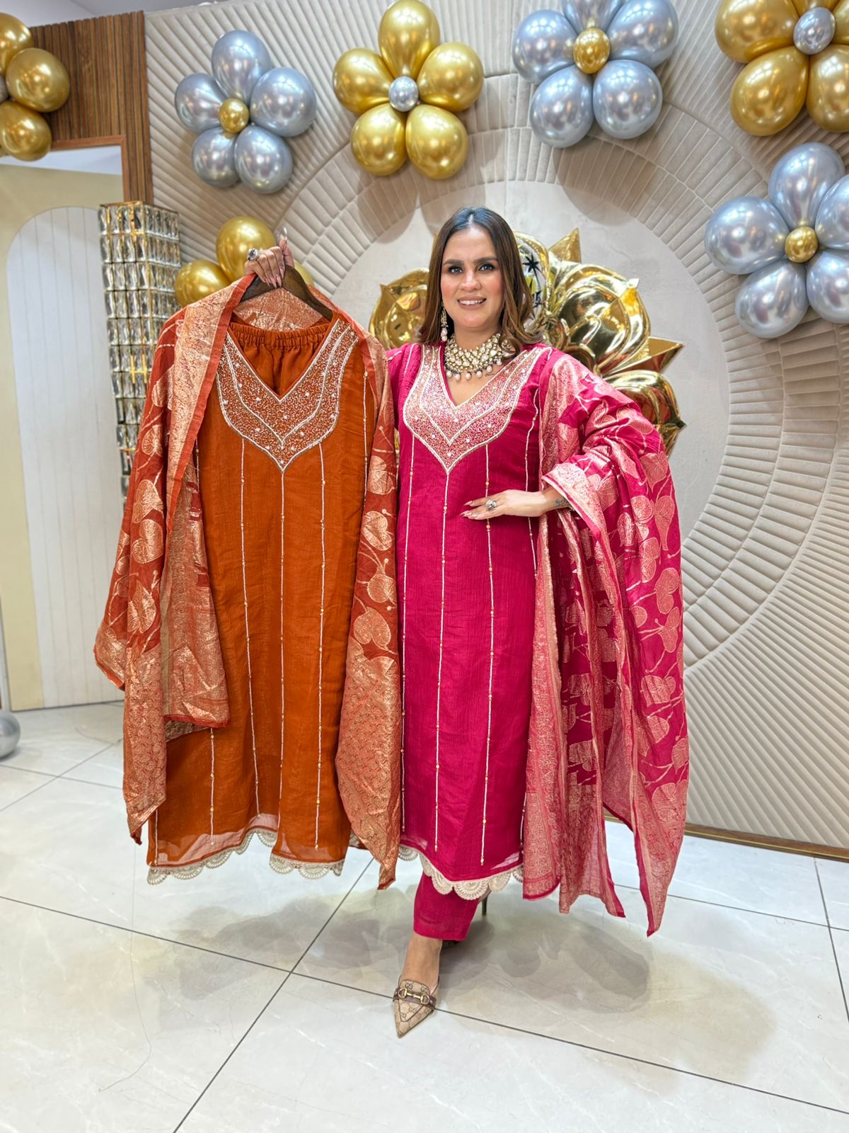 Partywear Frock A-Line Suit With Banarasi Dupattta PC1815