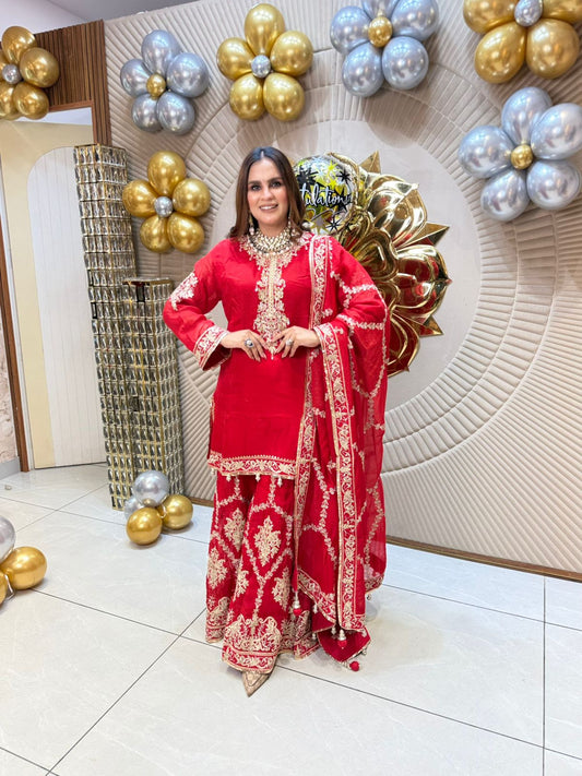 Partywear Suit With Heavy Sharara & Embroidery Work PC1816